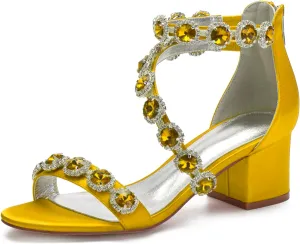Anna's Bridal White Block Heels Sandals for Women Wide Width Crystal Wedding Shoes for Bride Low Heel Comfortable Pump for Prom Party