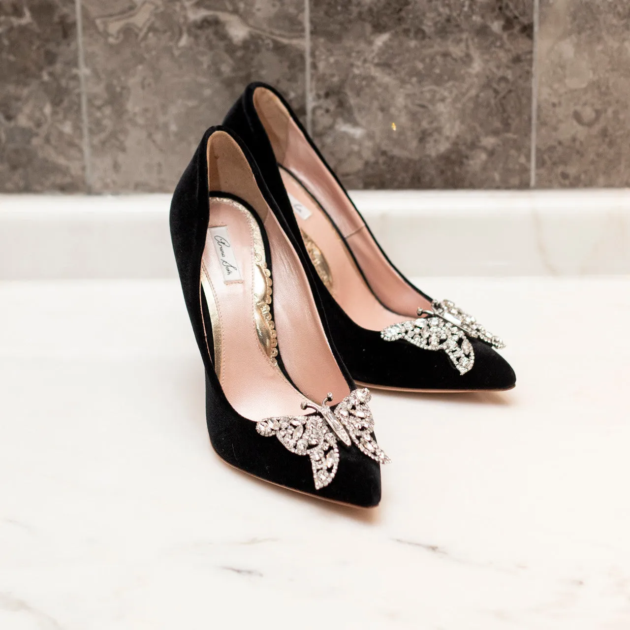 April Butterfly Heels Black Velvet
