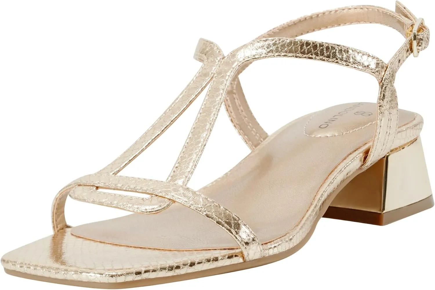 Bandolino Women's PRIMADON Heeled Sandal, Gold Snake 710, 9.5