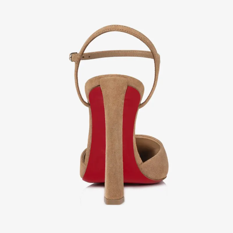 Beige Velvet Beak-Toe Pumps