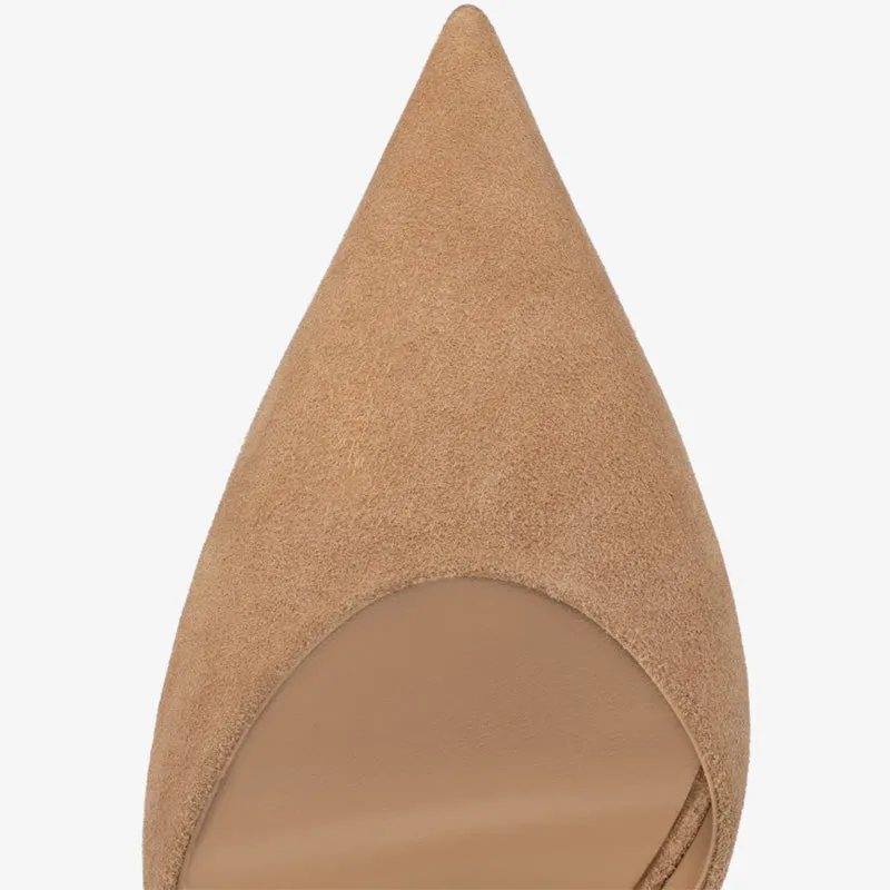Beige Velvet Beak-Toe Pumps