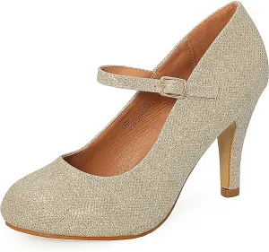 Bella Marie Helena Vintage Retro Mary Jane Round Toe Mid Heels Dress Work Pump