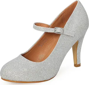 Bella Marie Helena Vintage Retro Mary Jane Round Toe Mid Heels Dress Work Pump