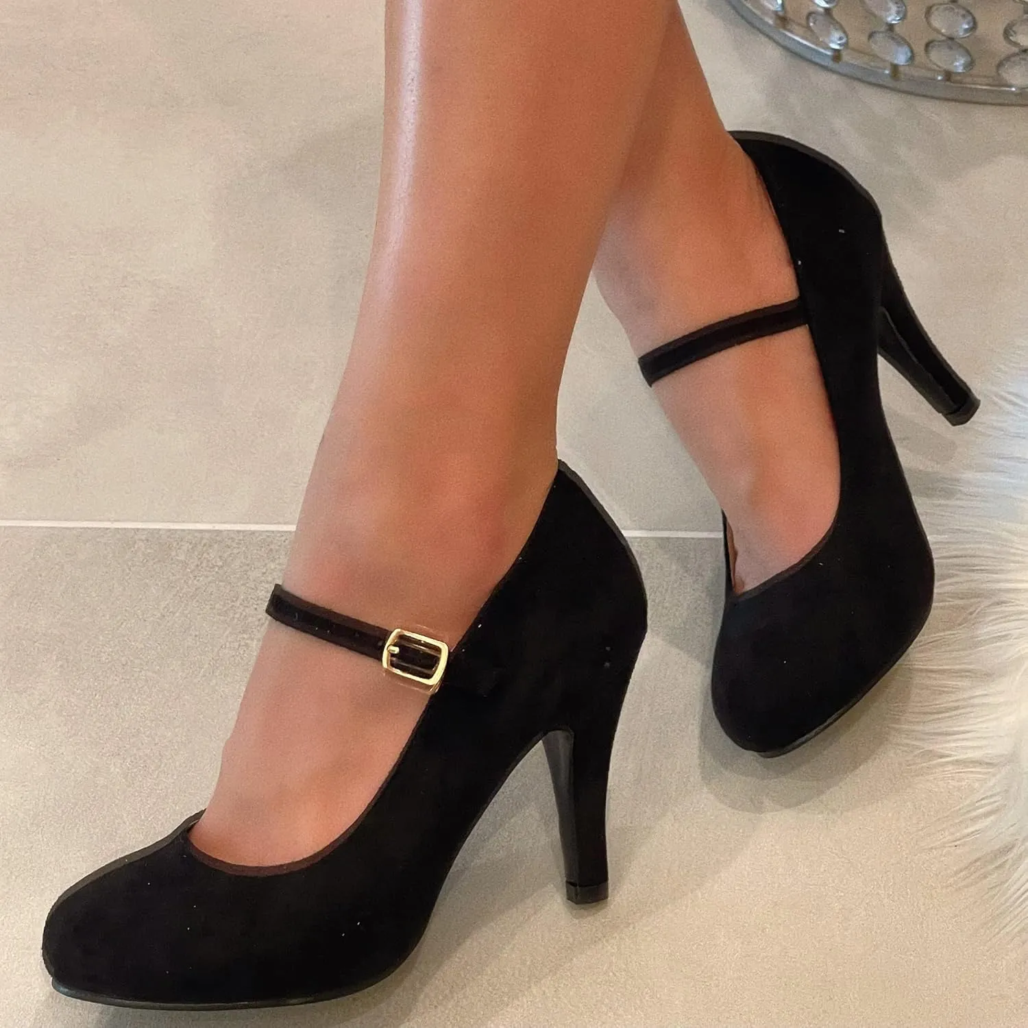 Bella Marie Helena Vintage Retro Mary Jane Round Toe Mid Heels Dress Work Pump