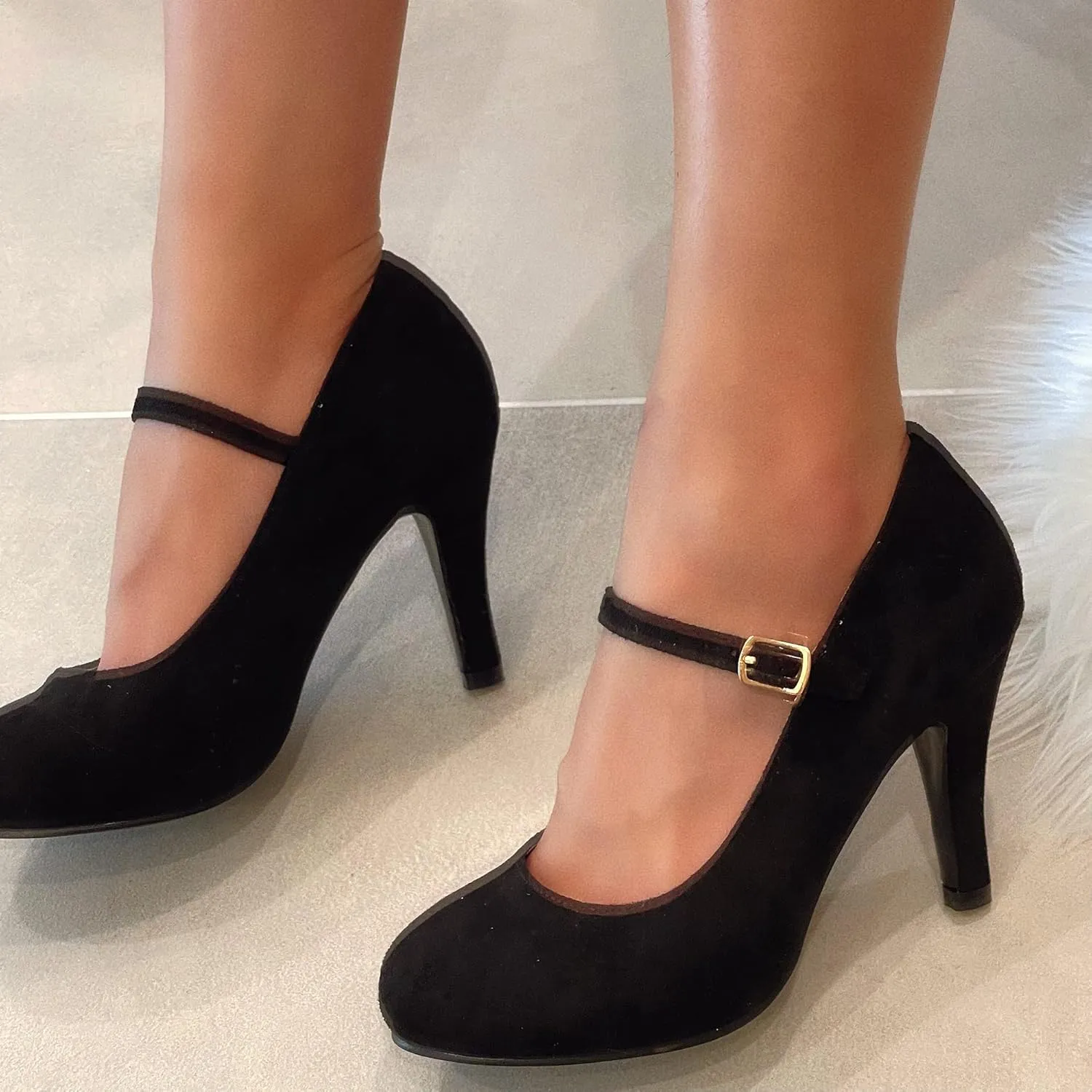 Bella Marie Helena Vintage Retro Mary Jane Round Toe Mid Heels Dress Work Pump