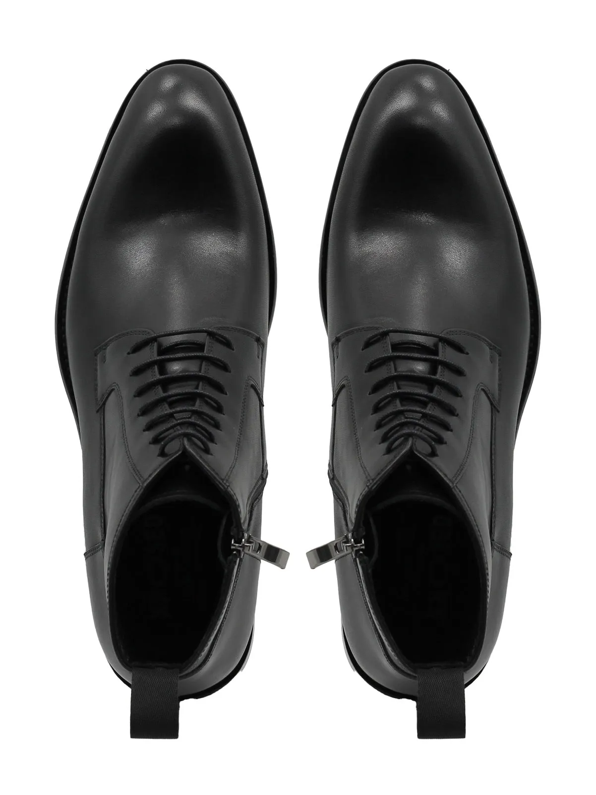 BLACK LEATHER ANKLE DERBY BOOTS