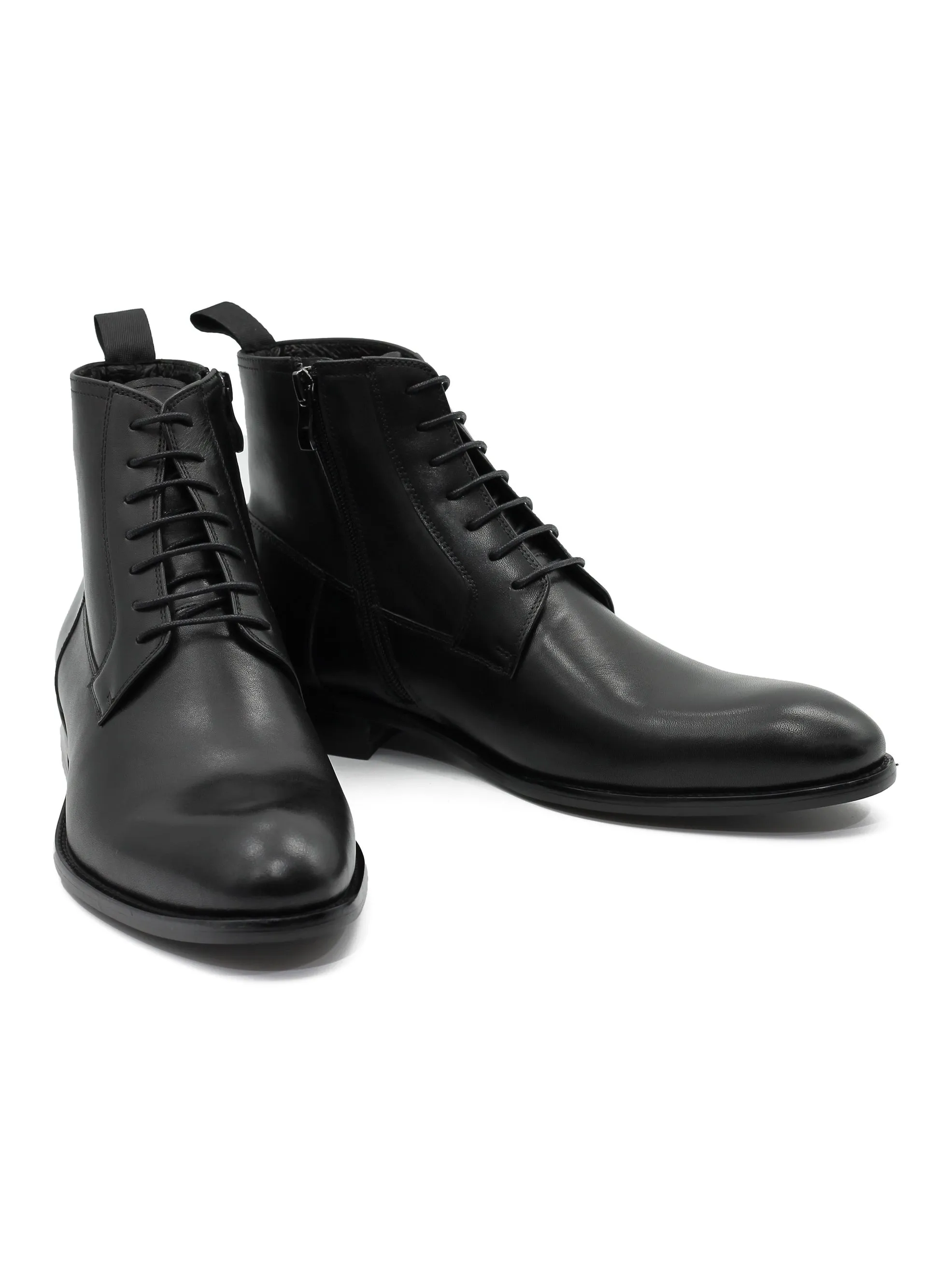 BLACK LEATHER ANKLE DERBY BOOTS