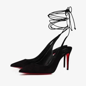 Black Velvet Pump with Ankle Laces