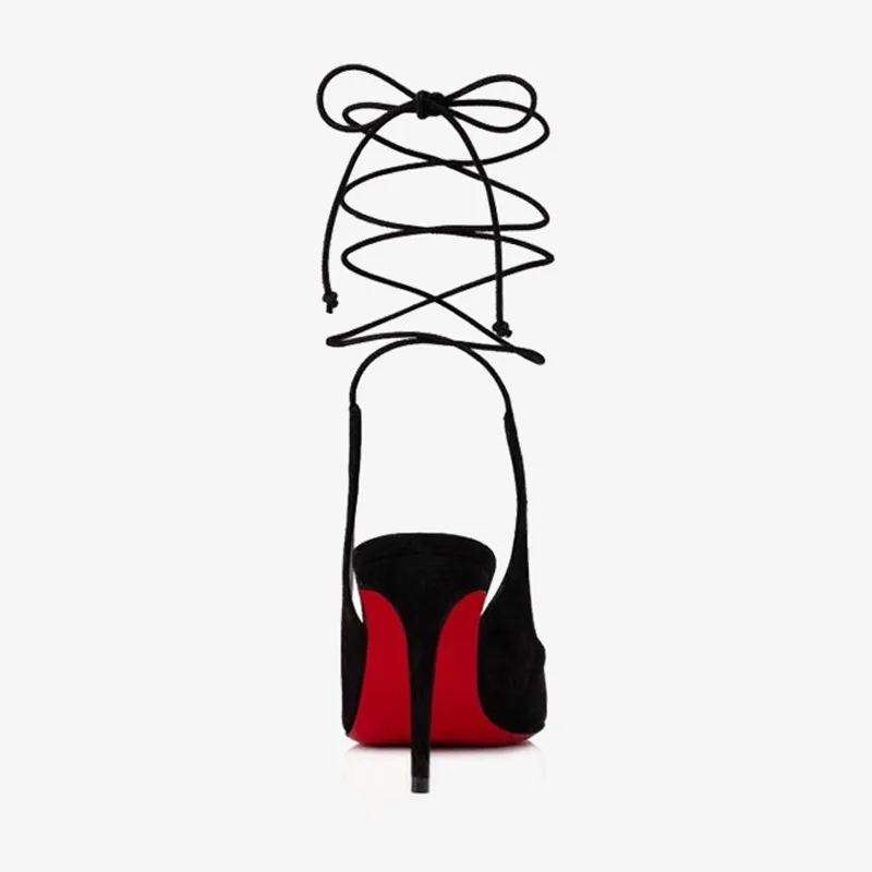 Black Velvet Pump with Ankle Laces