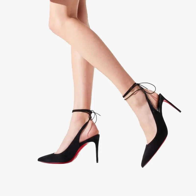 Black Velvet Pump with Ankle Laces