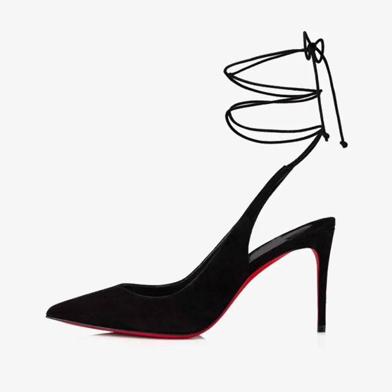Black Velvet Pump with Ankle Laces