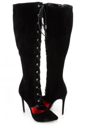 Black velvet pump/knee high boots