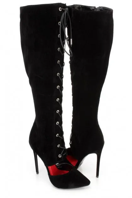 Black velvet pump/knee high boots