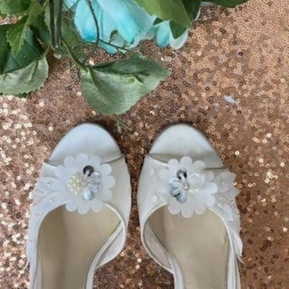 Blue White Anise Peep-Toe d'Orsay Evening Pumps 6.5