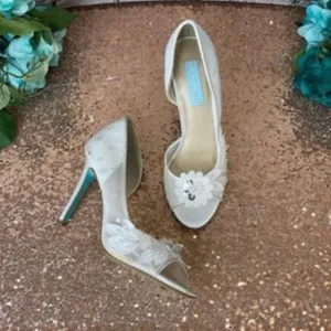 Blue White Anise Peep-Toe d'Orsay Evening Pumps 6.5