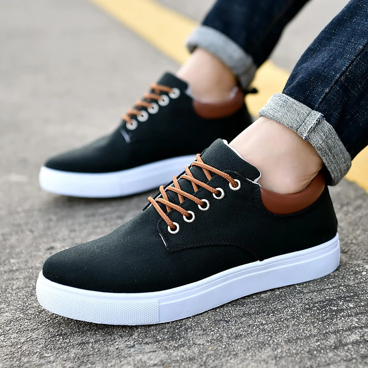 BORAMAX Men's Black Low Top Shoes Canvas Sneaker with Soft Insole Causal Dress Shoes for Men Comfortable Walking Shoes