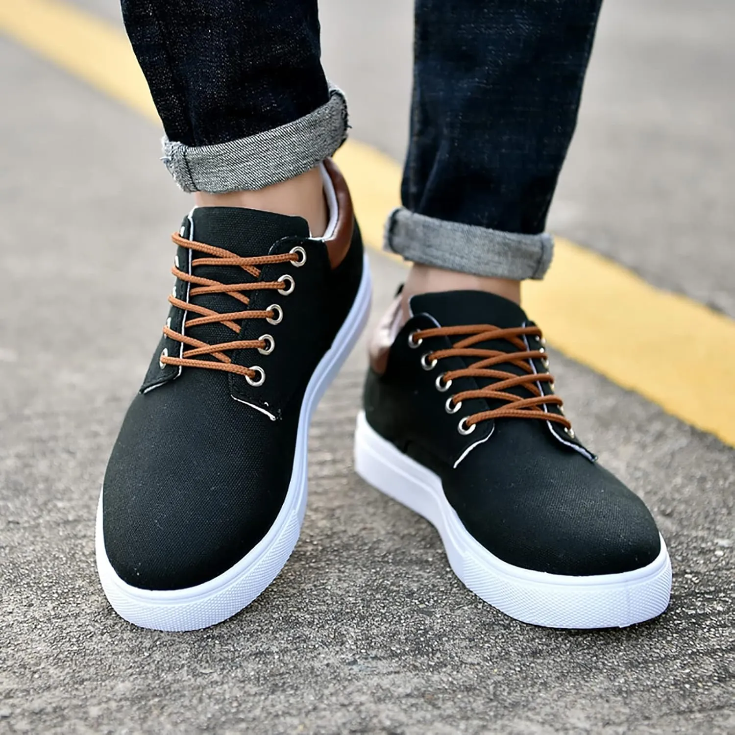 BORAMAX Men's Black Low Top Shoes Canvas Sneaker with Soft Insole Causal Dress Shoes for Men Comfortable Walking Shoes