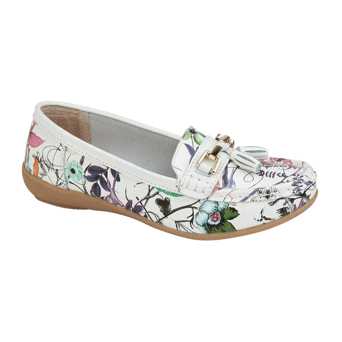 Botanical Leather Printed Loafer White Floral