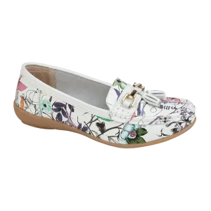 Botanical Leather Printed Loafer White Floral