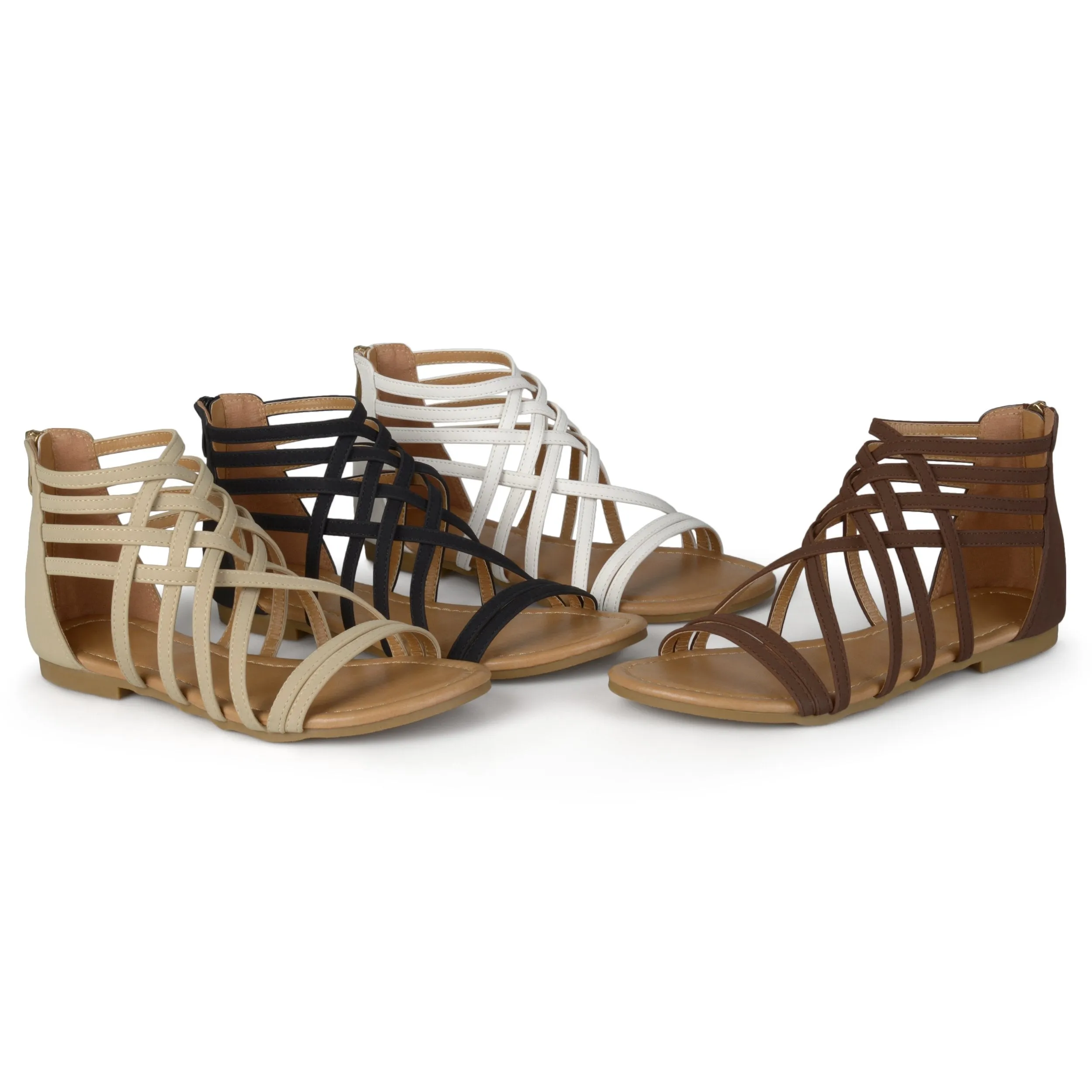 Brinley Co Womens Hex Wide Width Strappy Gladiator Flat Sandals Black, 7.5 Wide Width US
