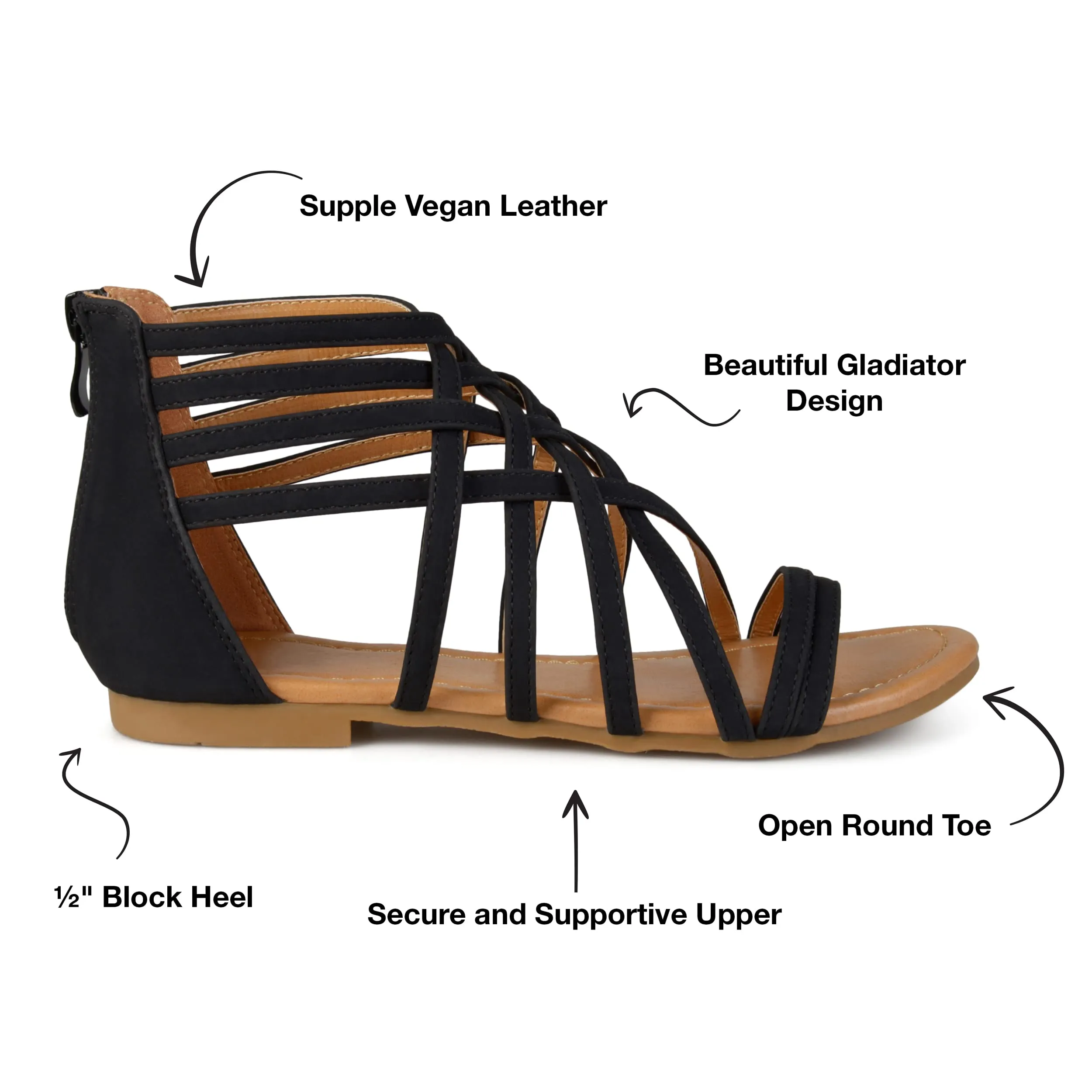 Brinley Co Womens Hex Wide Width Strappy Gladiator Flat Sandals Black, 7.5 Wide Width US