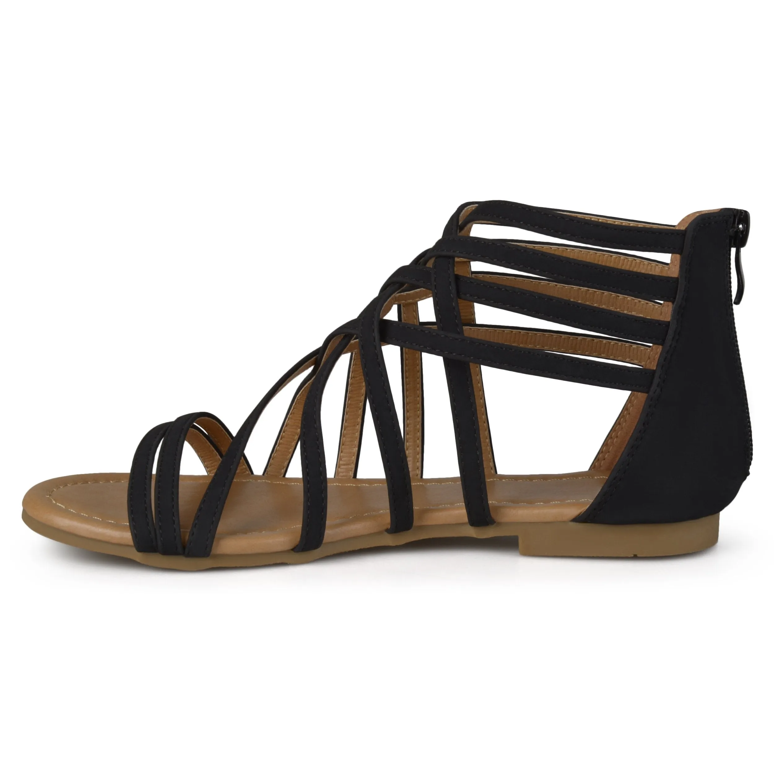 Brinley Co Womens Hex Wide Width Strappy Gladiator Flat Sandals Black, 7.5 Wide Width US