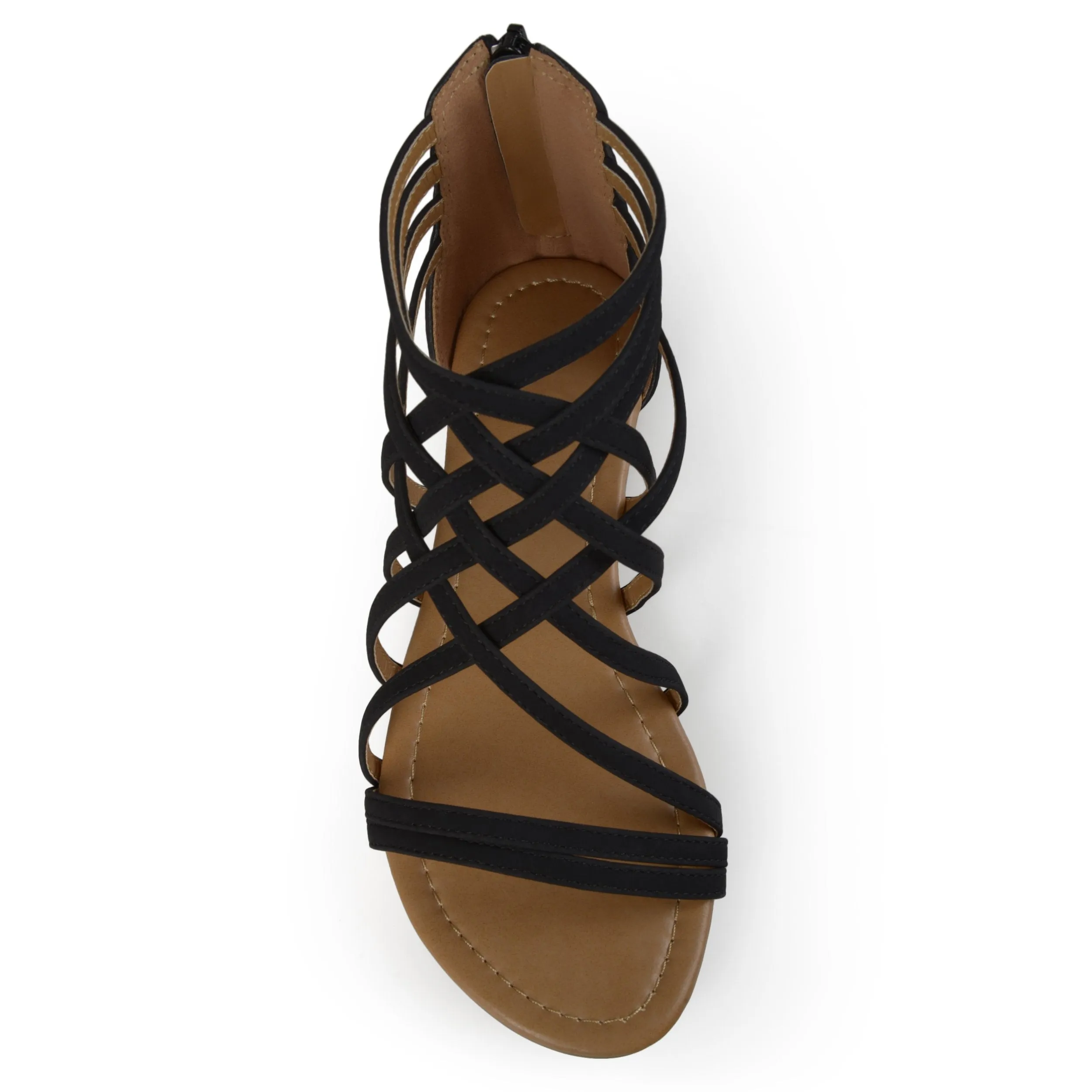 Brinley Co Womens Hex Wide Width Strappy Gladiator Flat Sandals Black, 7.5 Wide Width US