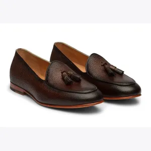 Brown Grain Patina Tassel Belgian Loafer