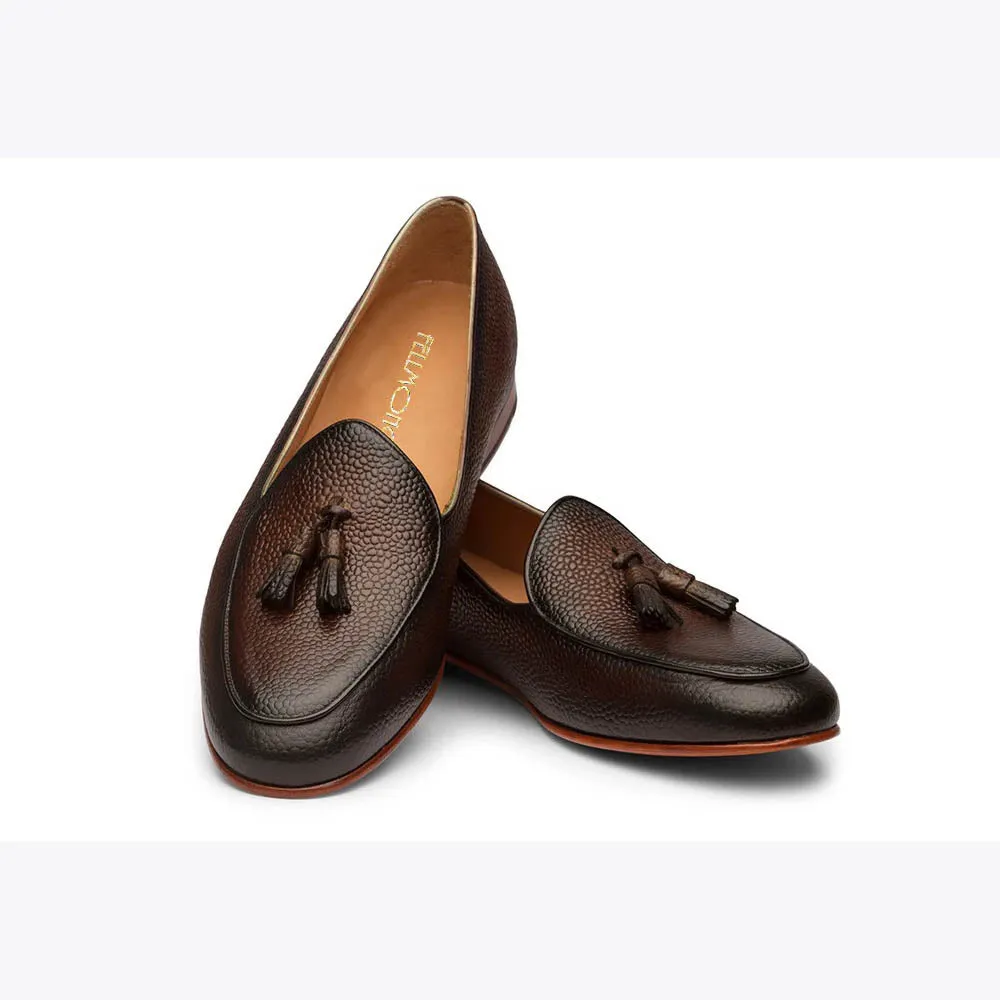 Brown Grain Patina Tassel Belgian Loafer