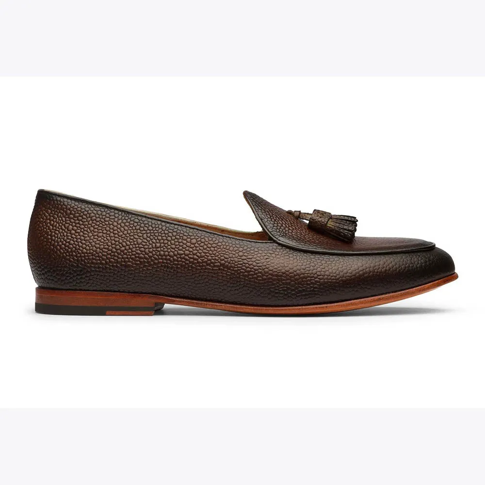 Brown Grain Patina Tassel Belgian Loafer