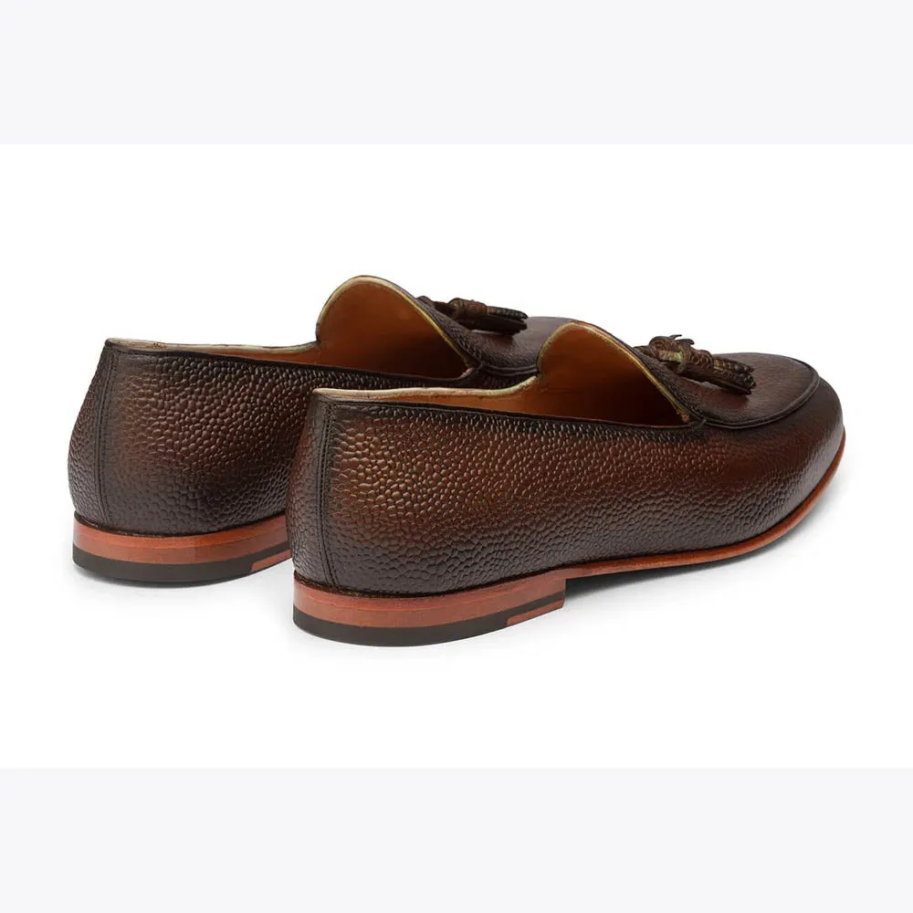 Brown Grain Patina Tassel Belgian Loafer