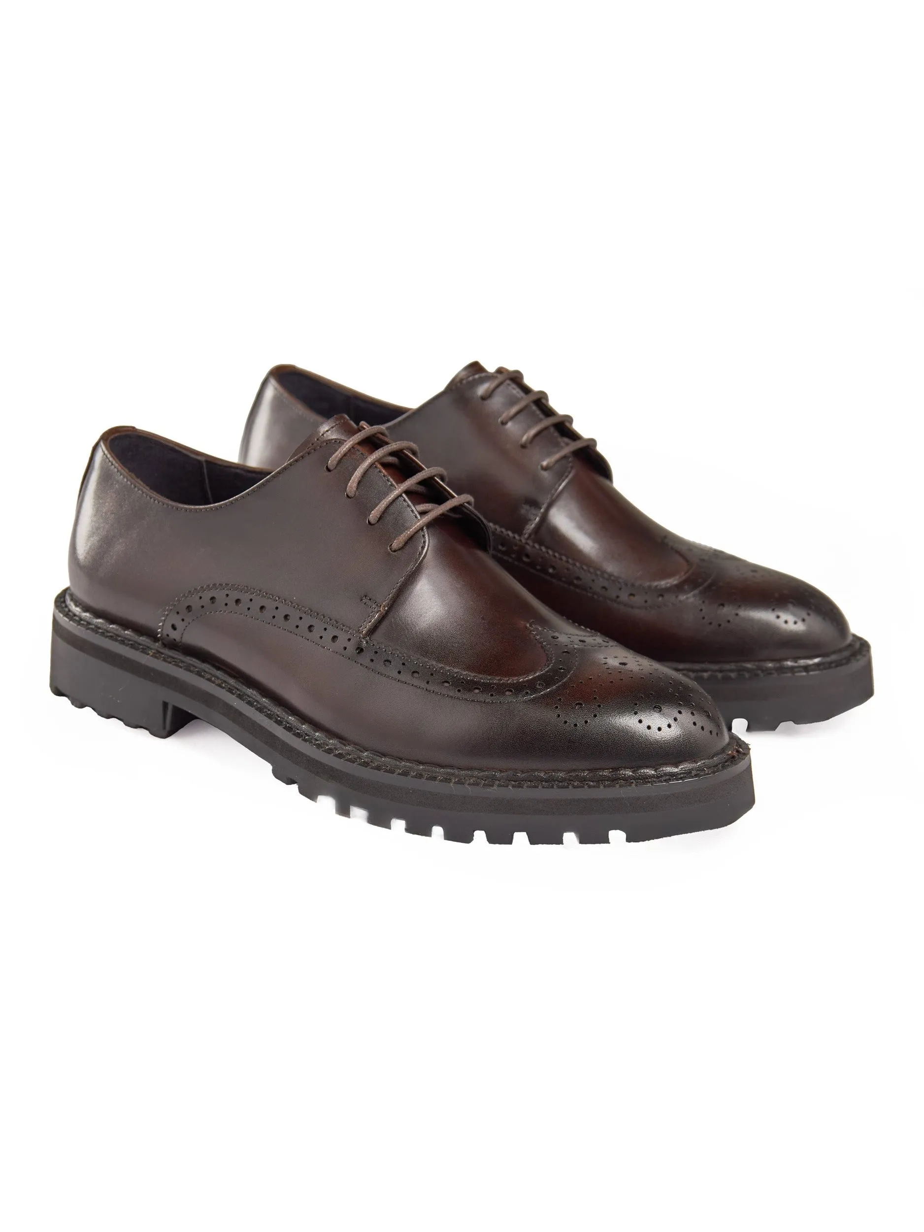 BROWN SEMI BROGUE DERBY SHOES