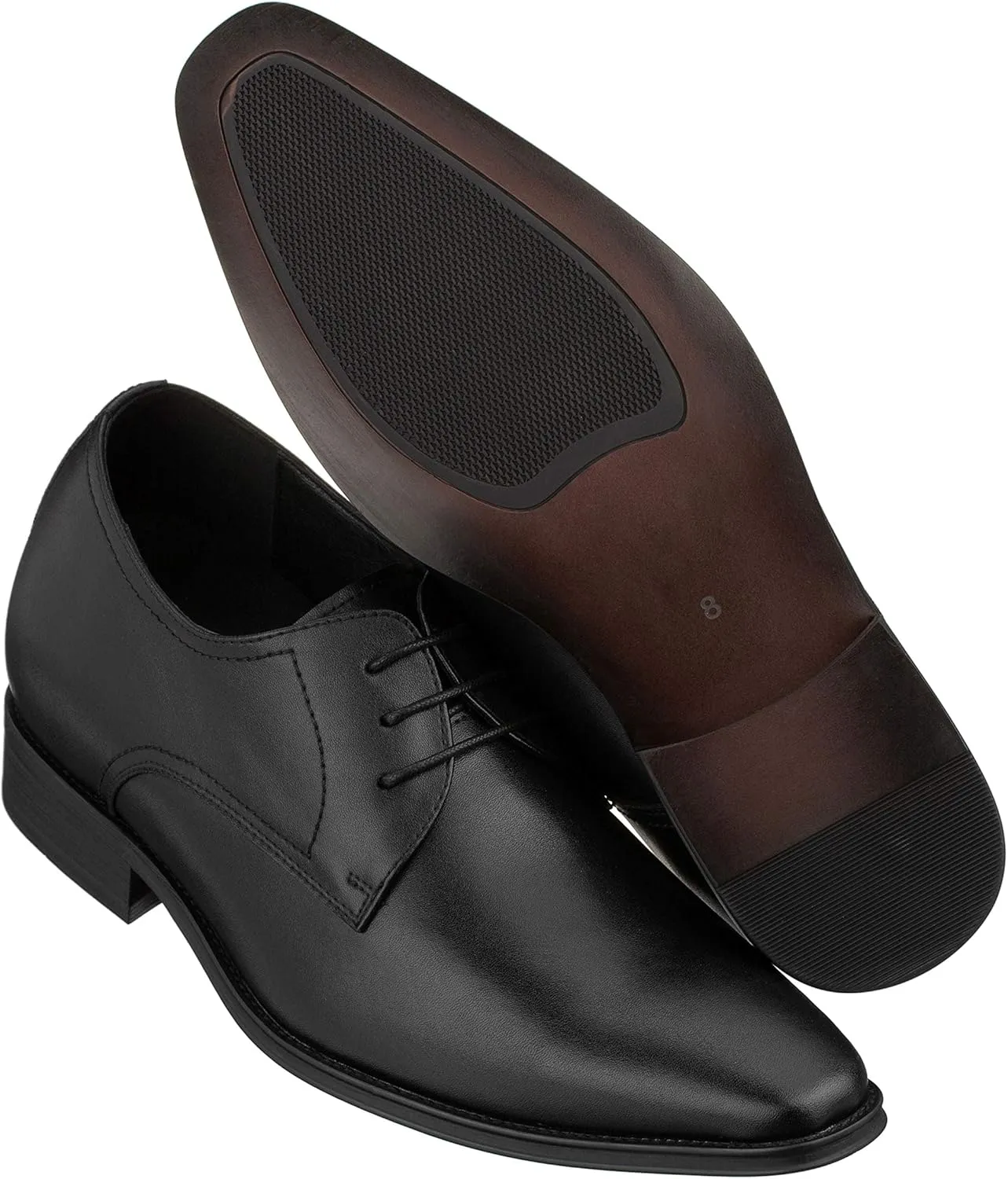 CALTO Men's Invisible Height Increasing Elevator Shoes - Black Premium Leather Lace-up Formal Derby Oxfords - 2.8 Inches Taller - Y5011 - Size 8 D(M) US