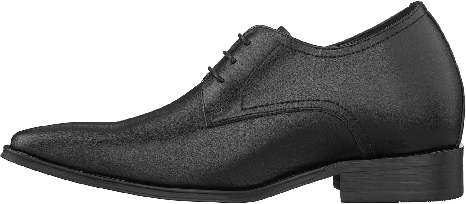 CALTO Men's Invisible Height Increasing Elevator Shoes - Black Premium Leather Lace-up Formal Derby Oxfords - 2.8 Inches Taller - Y5011 - Size 8 D(M) US