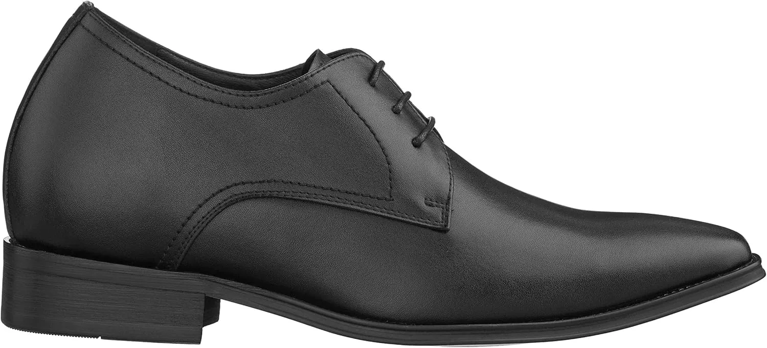 CALTO Men's Invisible Height Increasing Elevator Shoes - Black Premium Leather Lace-up Formal Derby Oxfords - 2.8 Inches Taller - Y5011 - Size 8 D(M) US