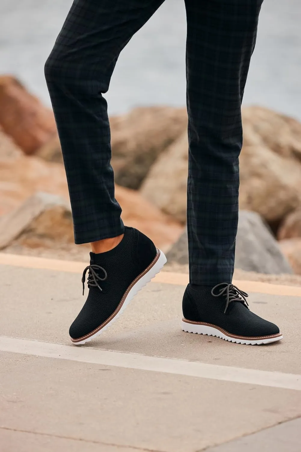 CALTO Men's Invisible Height Increasing Elevator Shoes - Noir Black Lightweight Lace-up Casual Derby - 3.2 Inches Taller - J1502 - Size 8 D(M) US