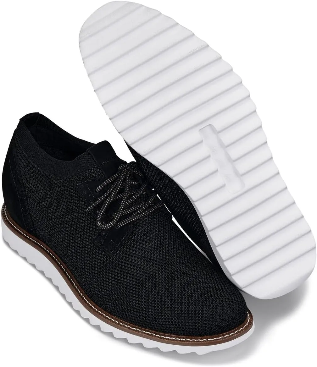 CALTO Men's Invisible Height Increasing Elevator Shoes - Noir Black Lightweight Lace-up Casual Derby - 3.2 Inches Taller - J1502 - Size 8 D(M) US