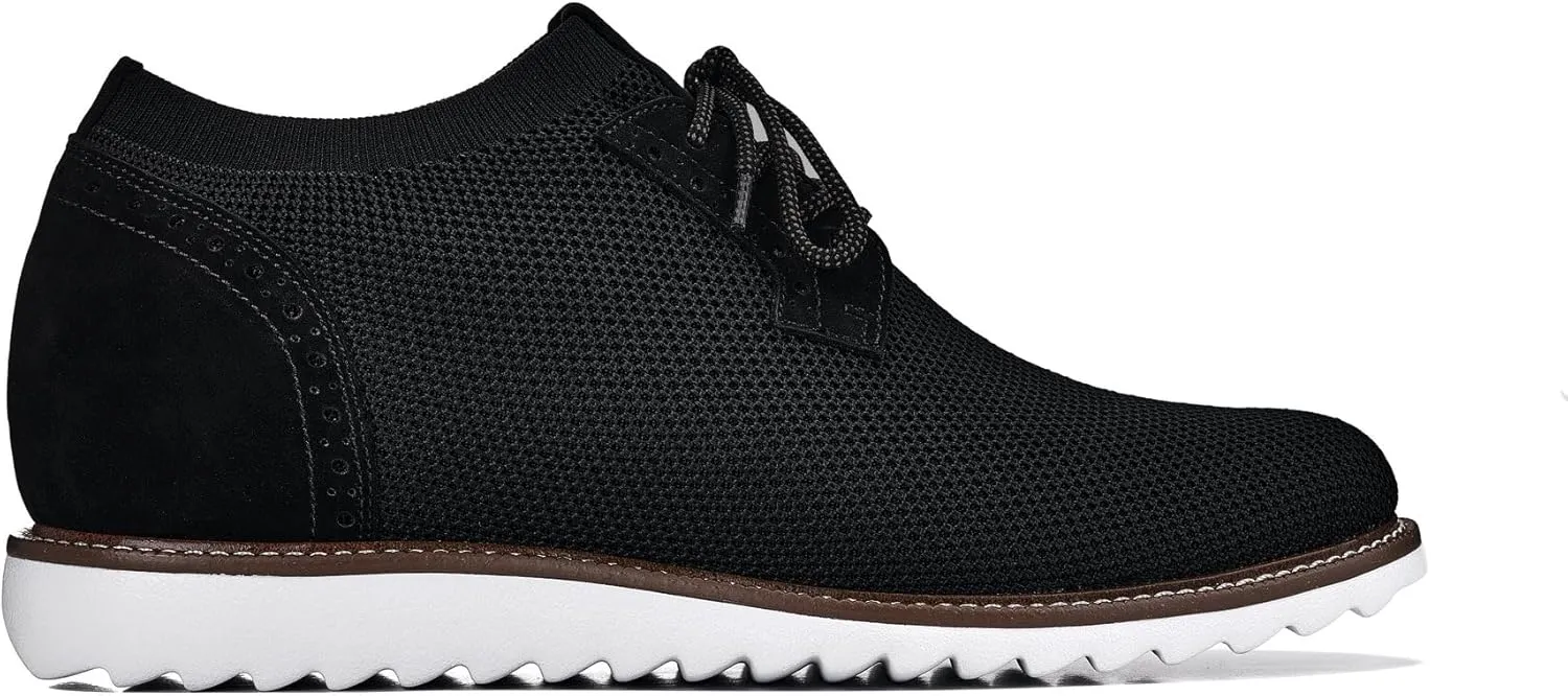 CALTO Men's Invisible Height Increasing Elevator Shoes - Noir Black Lightweight Lace-up Casual Derby - 3.2 Inches Taller - J1502 - Size 8 D(M) US