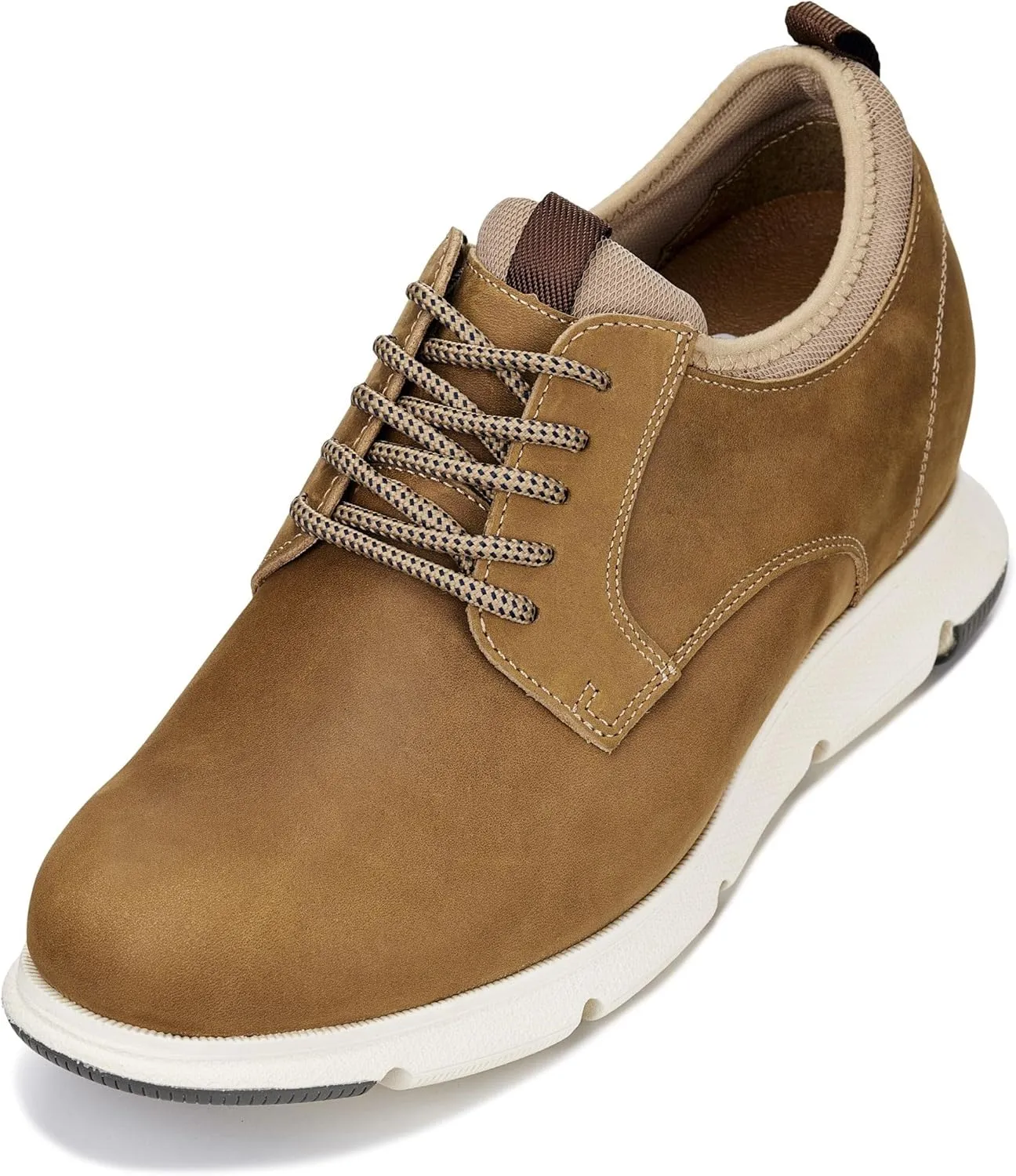 CALTO Men's Invisible Height Increasing Elevator Shoes - Tan Brown Lace-up Premium Leather Casual Derby - 3.3 Inches Taller - J1200 - Size 8 D(M) US