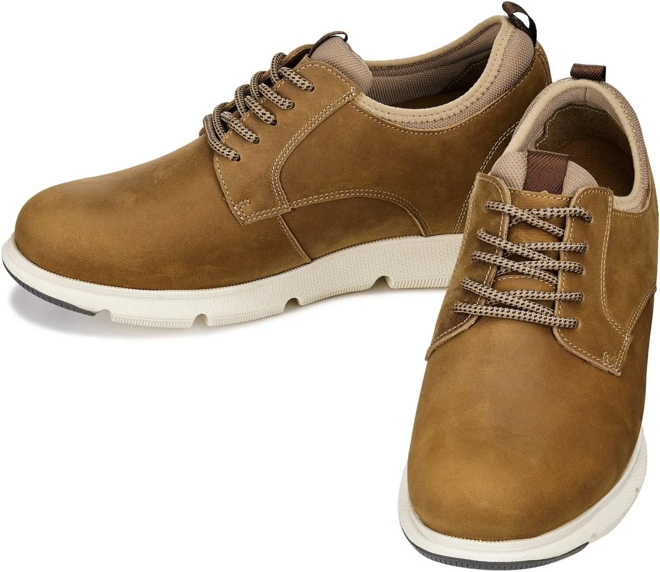 CALTO Men's Invisible Height Increasing Elevator Shoes - Tan Brown Lace-up Premium Leather Casual Derby - 3.3 Inches Taller - J1200 - Size 8 D(M) US