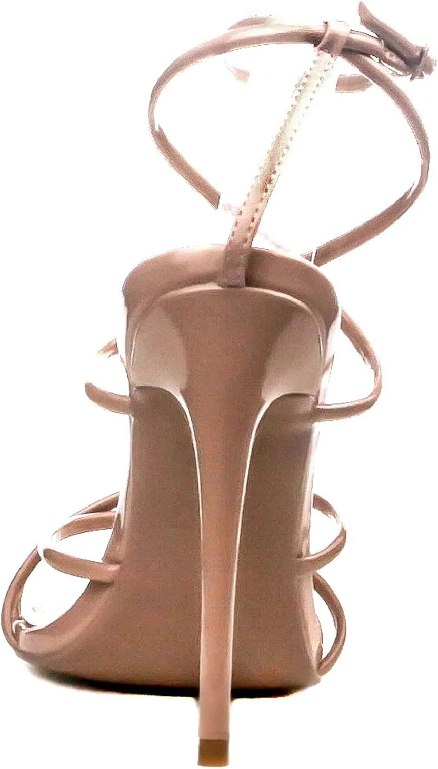 Cape Robbin Ada Strappy Pointy Open Toe Ankle Strap Stiletto Heel Sandals Black