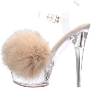 Cape Robbin Suki Clear Black Multi Fur High Heel Platfrom Striper Glass Shoes