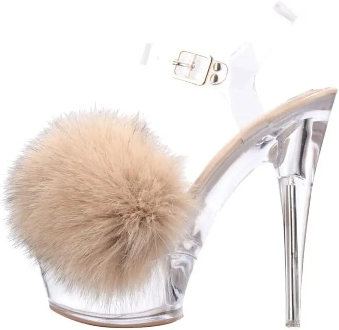 Cape Robbin Suki Clear Black Multi Fur High Heel Platfrom Striper Glass Shoes