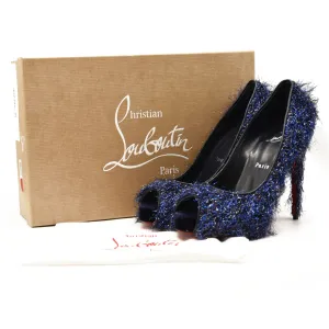 Christian Louboutin Very Prive 120 Peep Toe Blue Metallic Threads Pump 7.5 US