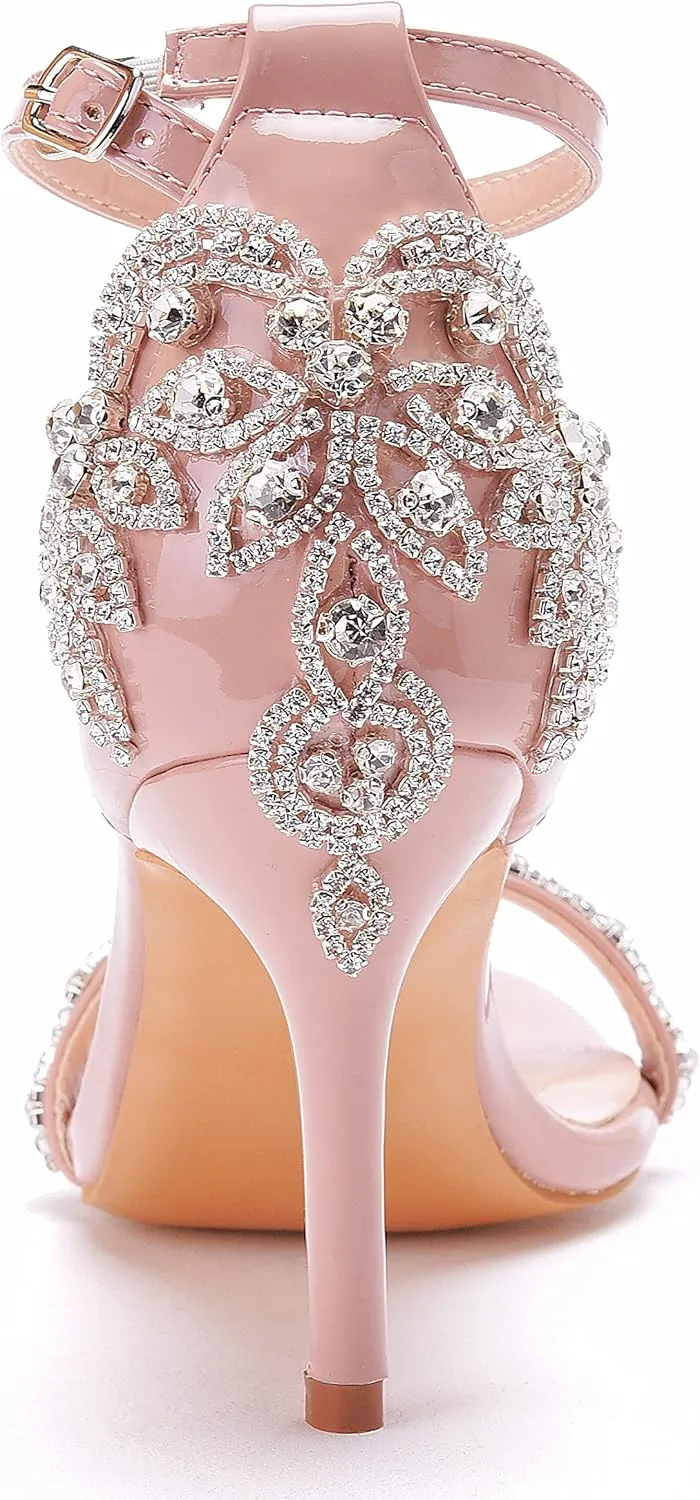 Crystal Queen 3.15'' Rhinestone Heeled Sandals Stiletto Heels Peep Toe High Heel Sandals Pump Shoes For Bride Wedding Party Evening