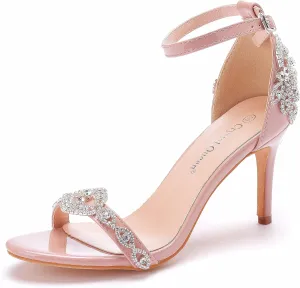 Crystal Queen 3.15'' Rhinestone Heeled Sandals Stiletto Heels Peep Toe High Heel Sandals Pump Shoes For Bride Wedding Party Evening