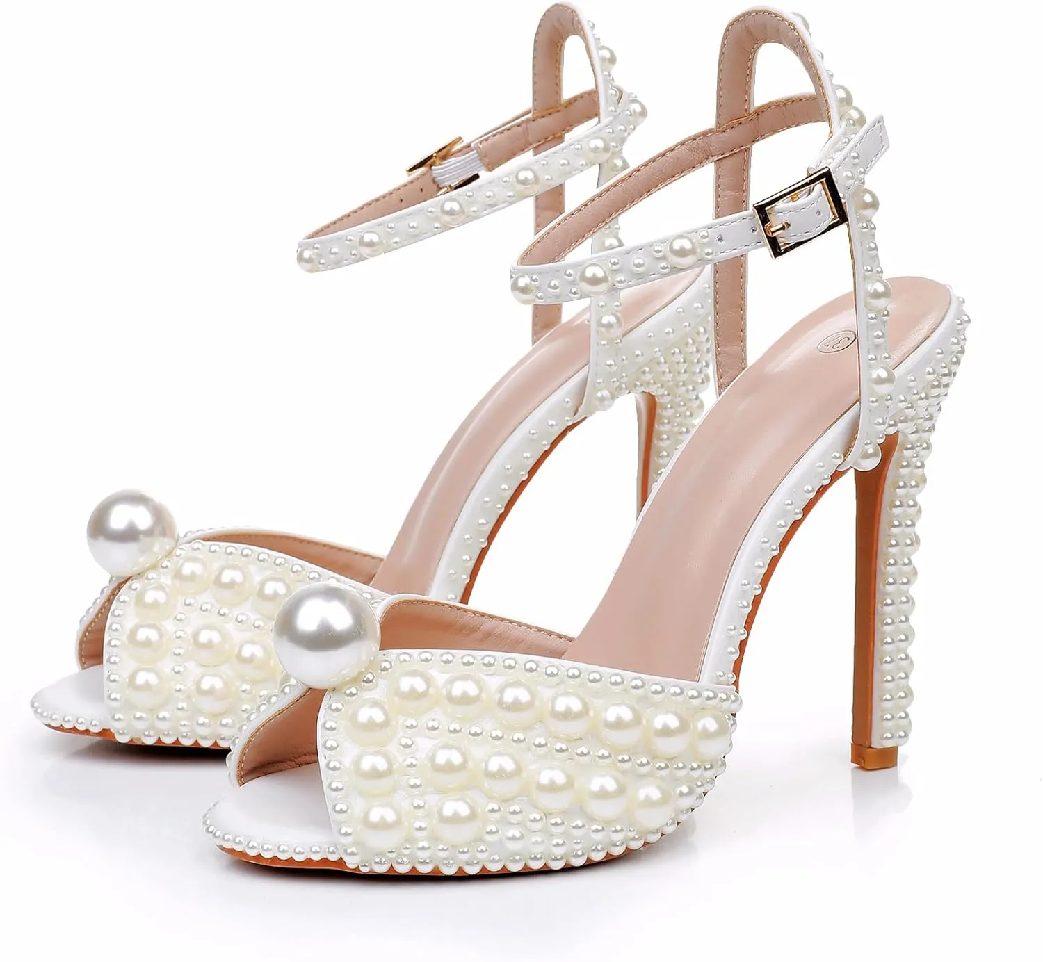 Crystal Queen Full Pearls Stiletto heels Sandals Thin High Heels Peep Toe Sandals White Pearls Bridal Wedding Shoes Evening Wedding Sandals Pump Heels For Bride