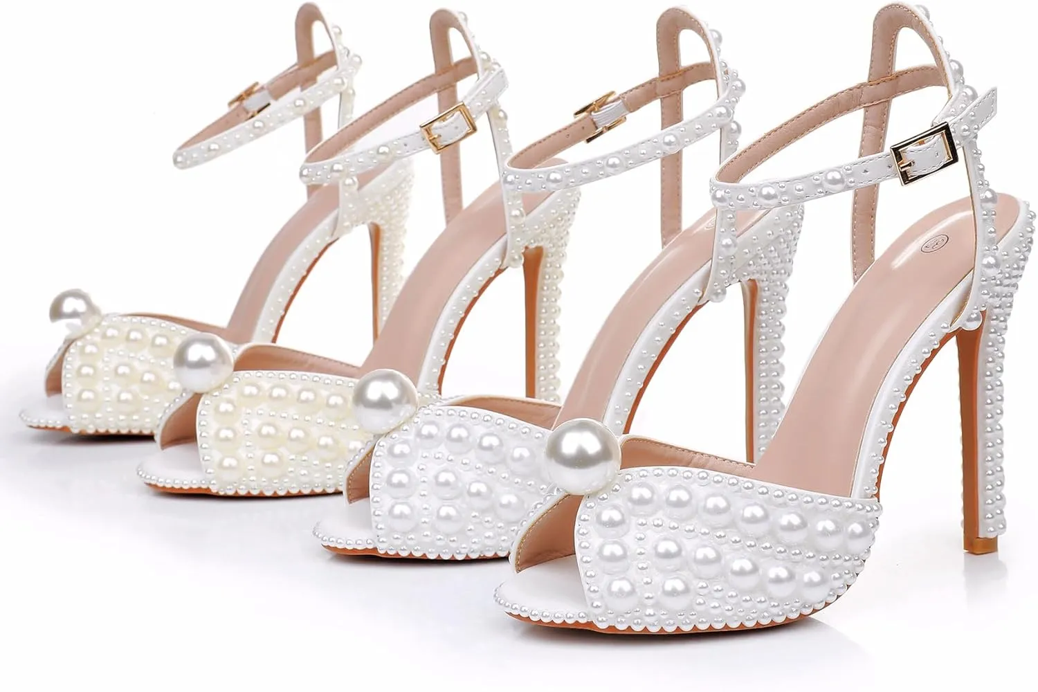 Crystal Queen Full Pearls Stiletto heels Sandals Thin High Heels Peep Toe Sandals White Pearls Bridal Wedding Shoes Evening Wedding Sandals Pump Heels For Bride