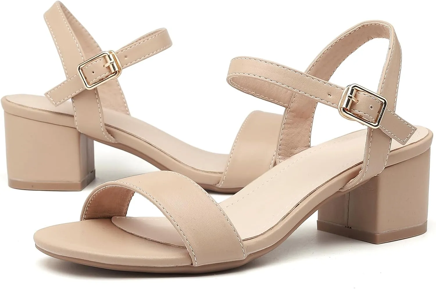 DADAWEN Women's Open Toe Ankle Strap Glitter Low Block Chunky Heels Sandals Dress Pumps Shoes
