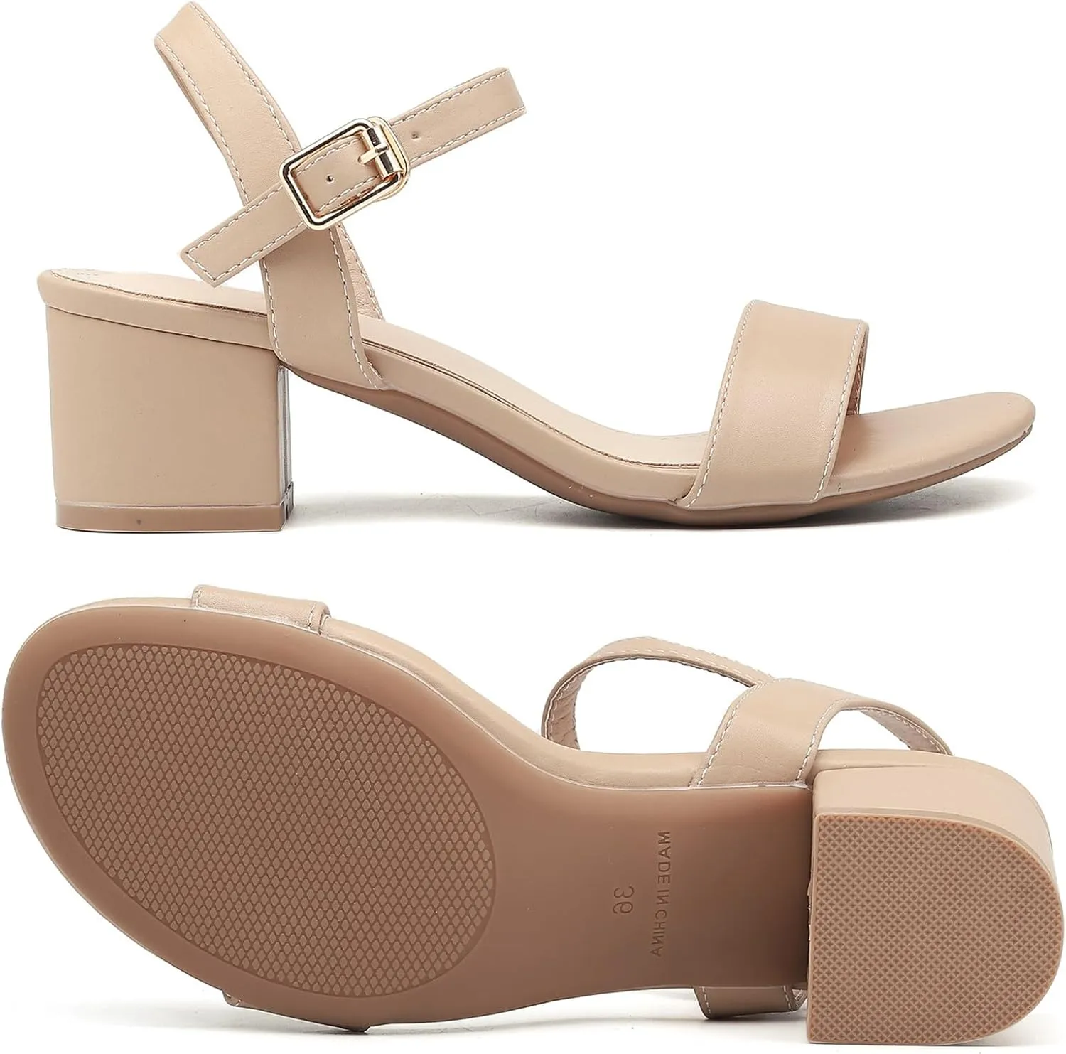 DADAWEN Women's Open Toe Ankle Strap Glitter Low Block Chunky Heels Sandals Dress Pumps Shoes
